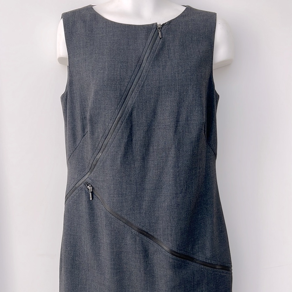 CALVIN KLEIN | Grey Sheath Dress with Zipper Details - Picture 9 of 10